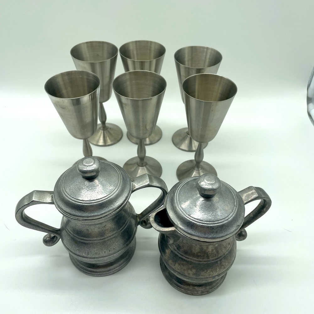 Chichester England Vintage Stainless Steel Goblet Chalis, Creamer & Sugar Server